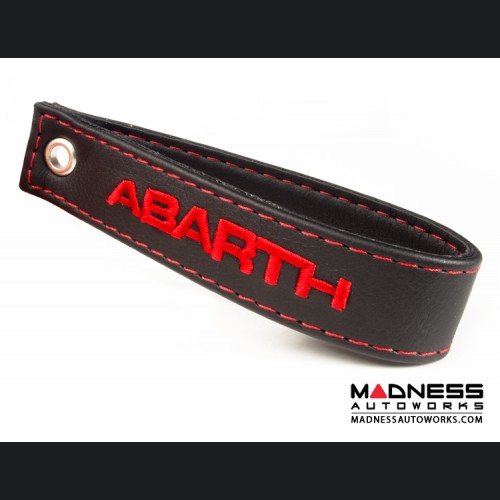 FIAT 500 Trunk Handle / Pull Strap - Black w/ Red Stitch + ABARTH Logo