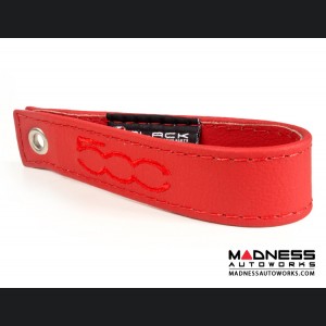 FIAT 500 Trunk Handle / Pull Strap - Red w/Red Stitch + 500 Logo in Red