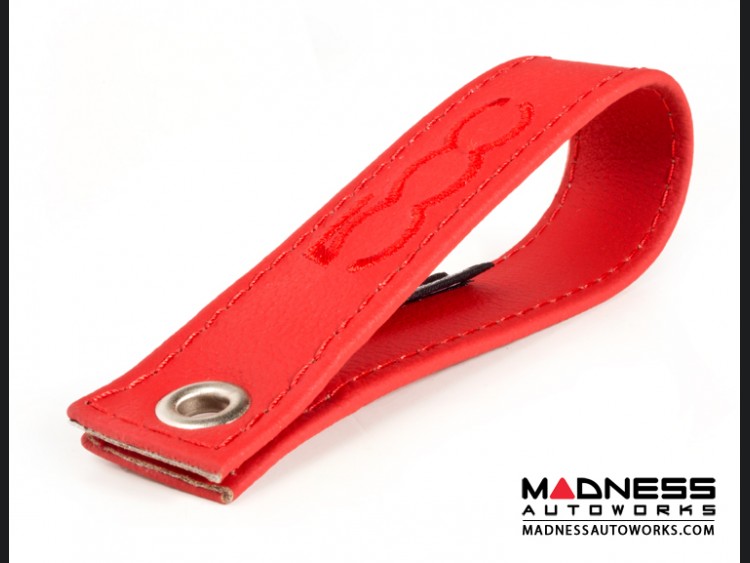FIAT 500 Trunk Handle / Pull Strap - Red w/ Red Stitch + 500 Logo in Red