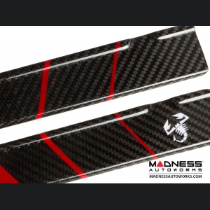FIAT 500 Door Sills - Carbon Fiber - Red Racing Stripe w/ White Scorpion