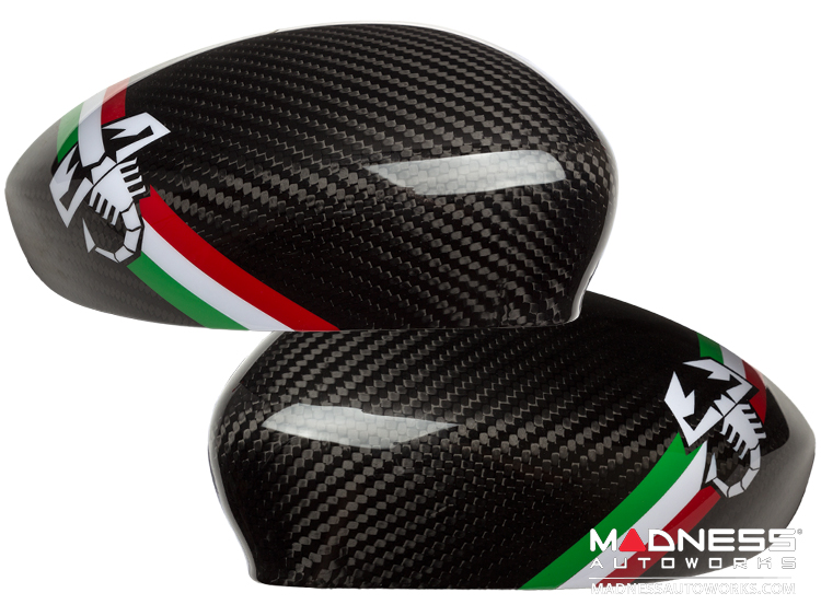 FIAT 500 Mirror Covers in Carbon Fiber - Italian Racing Stripe