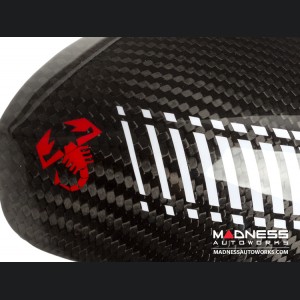 FIAT 500 Mirror Covers - Carbon Fiber - White Racing Stripe w/ Red Scorpion