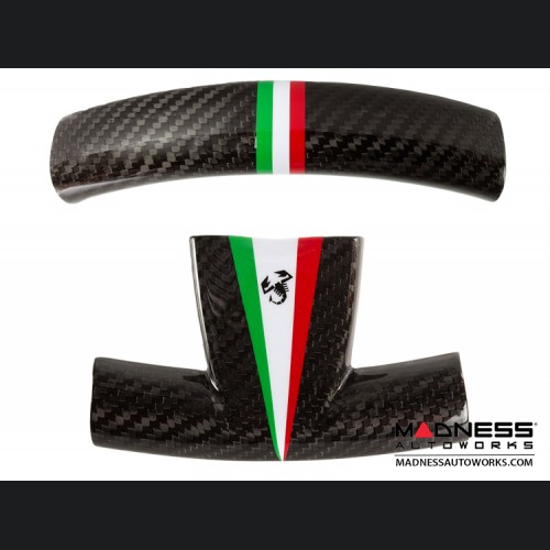 FIAT 500 ABARTH Steering Wheel Trim Set - Carbon Fiber Italian Racing Stripe w/ Black Scorpion