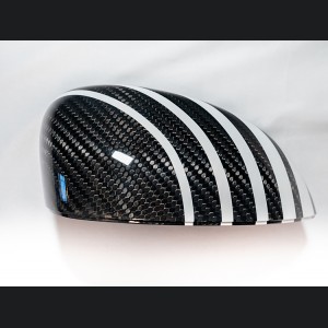 FIAT 500 Mirror Covers - Carbon Fiber - White Racing Stripe w/ Black Scorpion V2