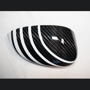 FIAT 500 Mirror Covers - Carbon Fiber - White Racing Stripe w/ Black Scorpion V2