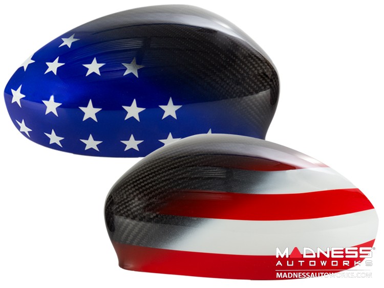 FIAT 500 Mirror Covers - Carbon Fiber - American Flag 