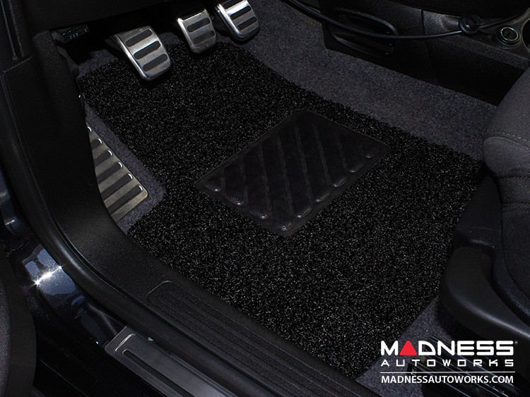 FIAT 500 Floor Mats + Cargo Mat Set - All Weather - Rubber Woven Carpet - Black