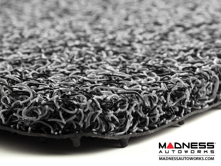 FIAT 500 Floor Mats - All Weather - Rubber Woven Carpet - Black + Grey 