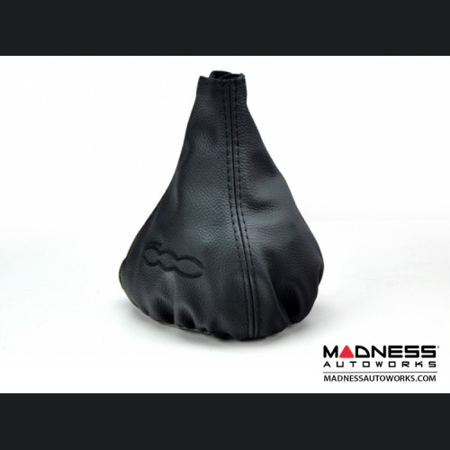 FIAT 500 Gear Shift Boot - Black Leather w/ Black Stitching and 500 Logo