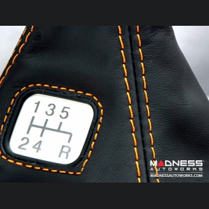 FIAT 500 Gear Shift Boot - Black Leather w/ Orange and Gear Shift Pattern 