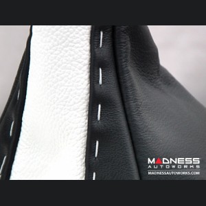 FIAT 500 Gear Shift Boot - Black and White Leather - Tuxedo Design w/ Italian Flag