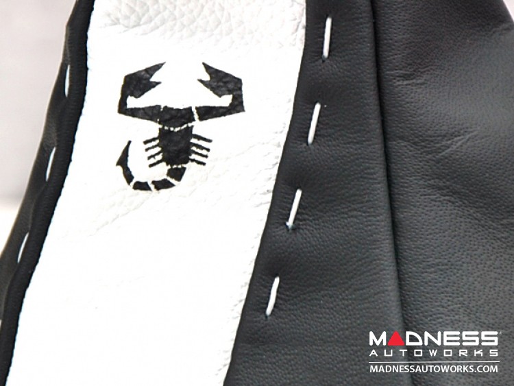 FIAT 500 Gear Shift Boot - Black and White Leather - Tuxedo w/ Scorpion Logo & Italian Flag