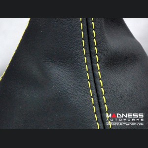 FIAT 500 Gear Shift Boot - Black Leather w/ Yellow Stitching + 500 Logo
