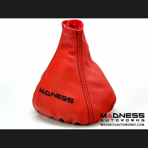 FIAT 500 Gear Shift Boot - Red Leather w/ Black Stitching and MADNESS Logo