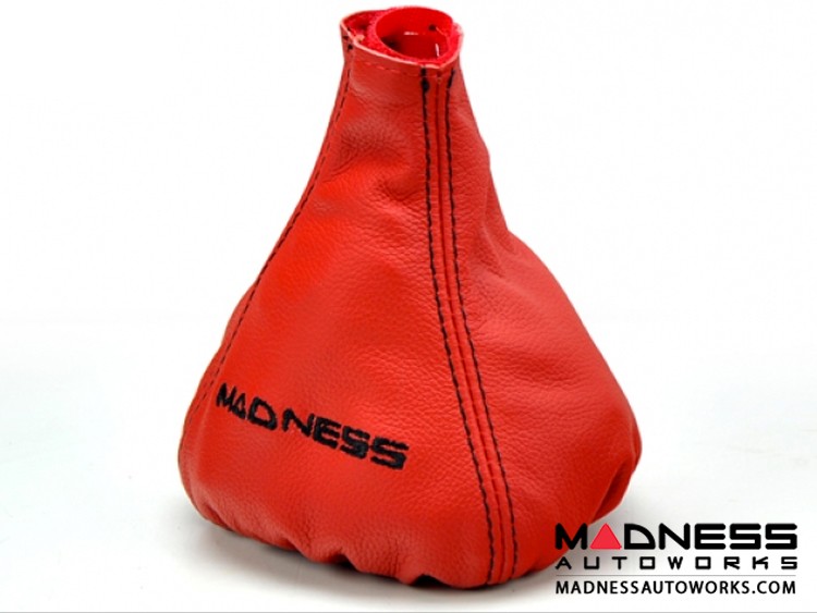 FIAT 500 Gear Shift Boot - Red Leather w/ Black Stitching and MADNESS Logo