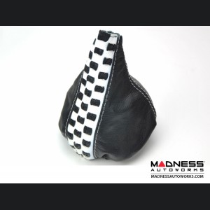 FIAT 500 Gear Shift Boot - Black Leather w/ Checkered Black and White Stripe