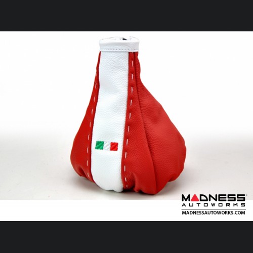 FIAT 500 Gear Shift Boot - Red and White Leather - Tuxedo w/ Italian Flag