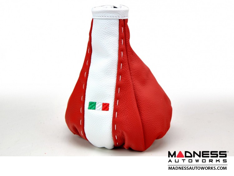 FIAT 500 Gear Shift Boot - Red and White Leather - Tuxedo w/ Italian Flag