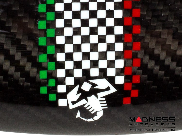 FIAT 500 Trunk Handle - Carbon Fiber - Italian Checked Flag Racing Stripe w/ White Scorpion - NA Model