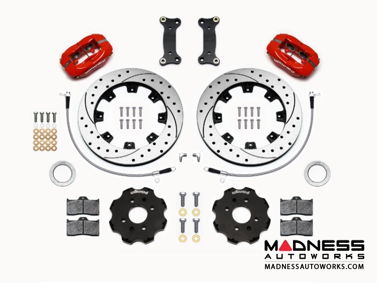 FIAT 124 Spider Brake Conversion Kit - Wilwood Dynalite 4 Piston Front Brake Kit (Red Calipers /  SRP Drilled & Slotted Rotors)