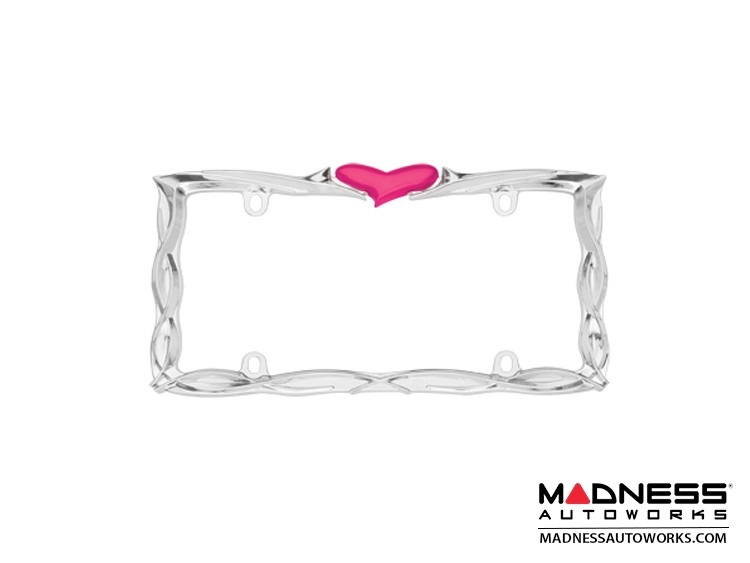 License Plate Frame - Chrome Plate w/ Pink Heart