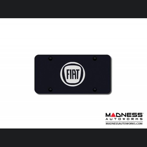 License Plate - Black Finish Stainless Steel Plate w/ a Round Silver FIAT Logo