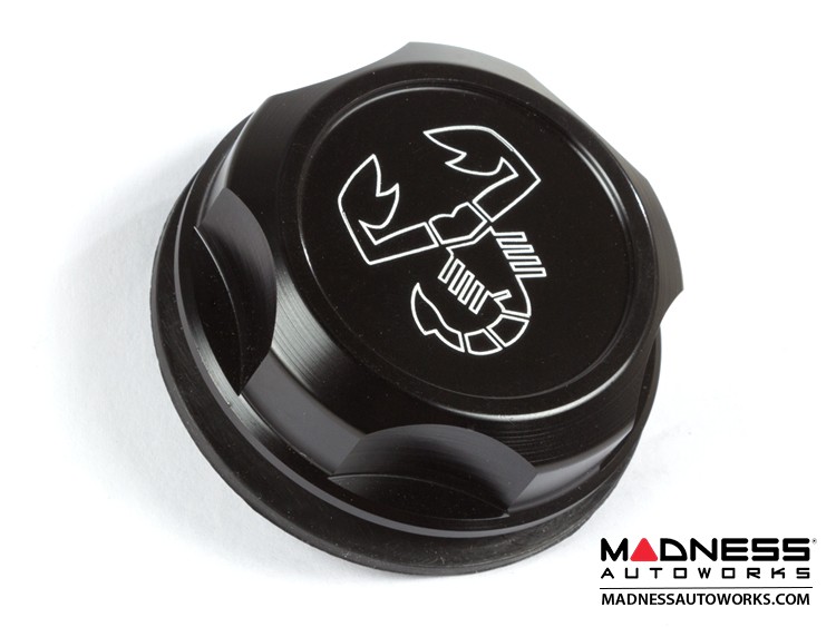 FIAT 500 Oil Cap - Black Anodized Billet w/ Scorpion Logo