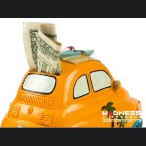Classic Fiat 500 Piggy Bank - Beach Cruiser - Yellow/ Blue