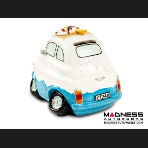 Classic Fiat 500 Piggy Bank - Beach Cruiser - White/ Blue
