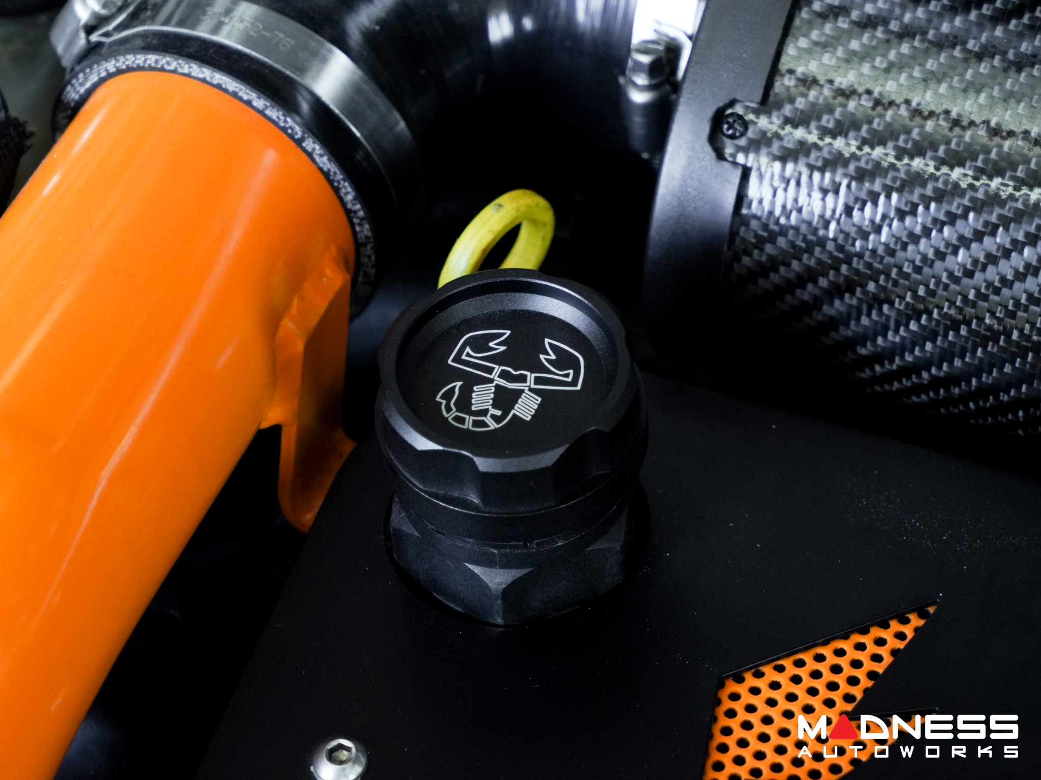 FIAT 500 Oil Cap - CFP - Black Anodized Billet - w/ Scorpion Logo ...