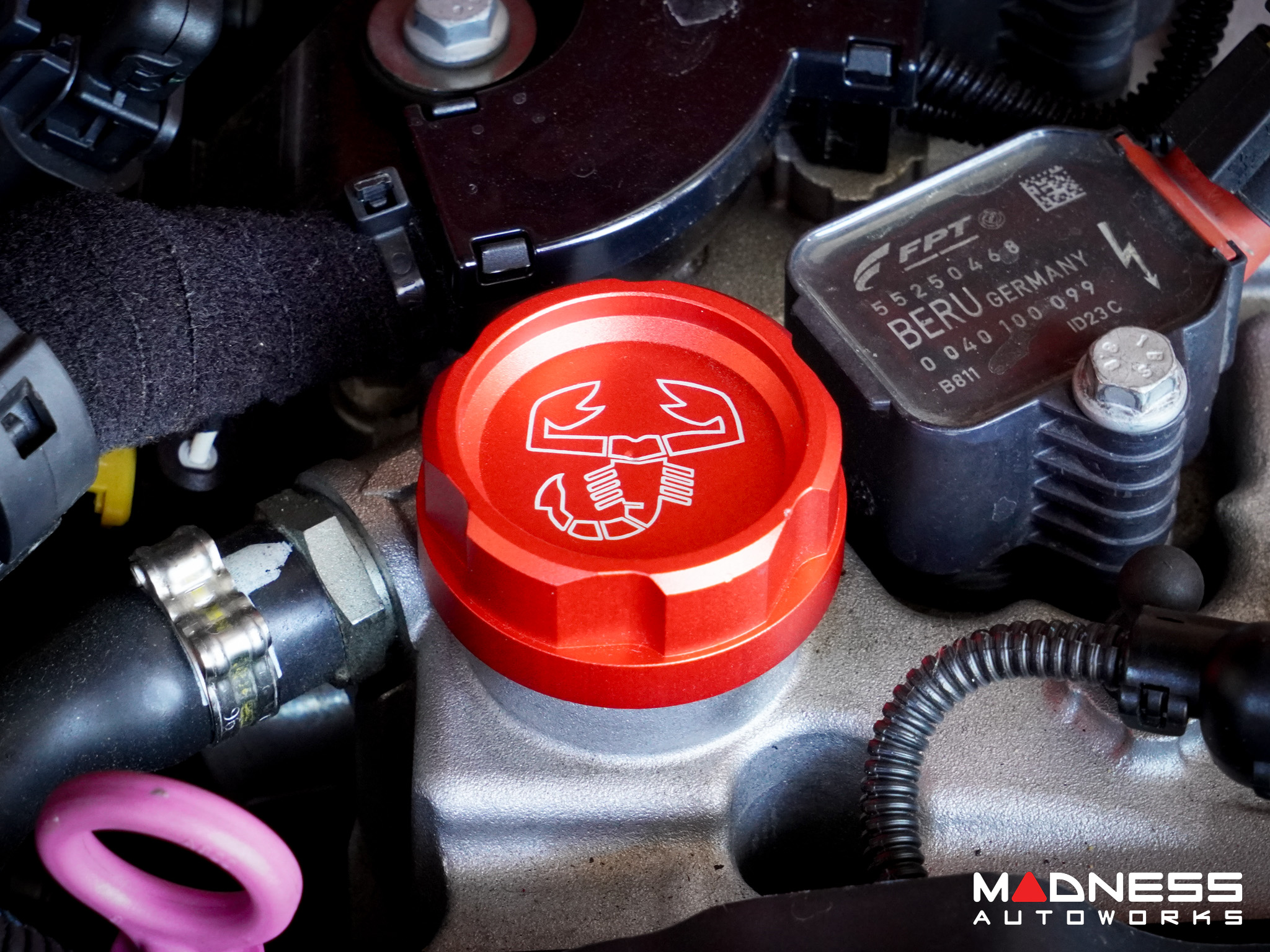 FIAT 124 Oil Cap - CFP - Red Anodized Billet - w/ Scorpion Logo, MAD90 ...