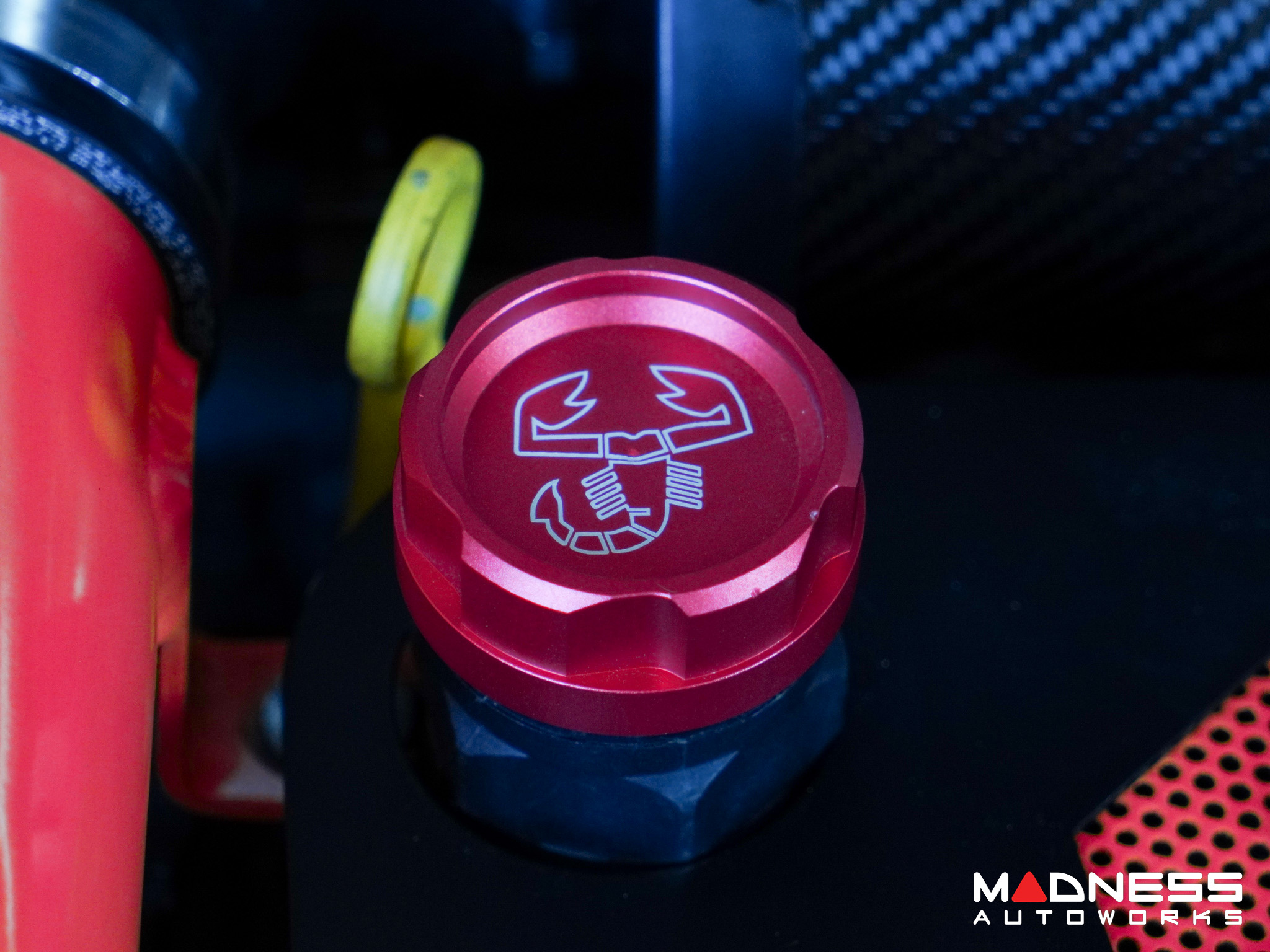FIAT 500 Oil Cap - CFP - Red Anodized Billet - w/ Scorpion Logo, MAD90 ...