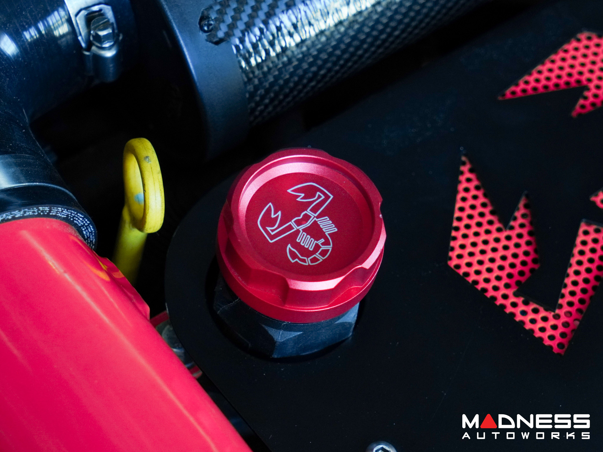 FIAT 500 Oil Cap - CFP - Red Anodized Billet - w/ Scorpion Logo, MAD90 ...