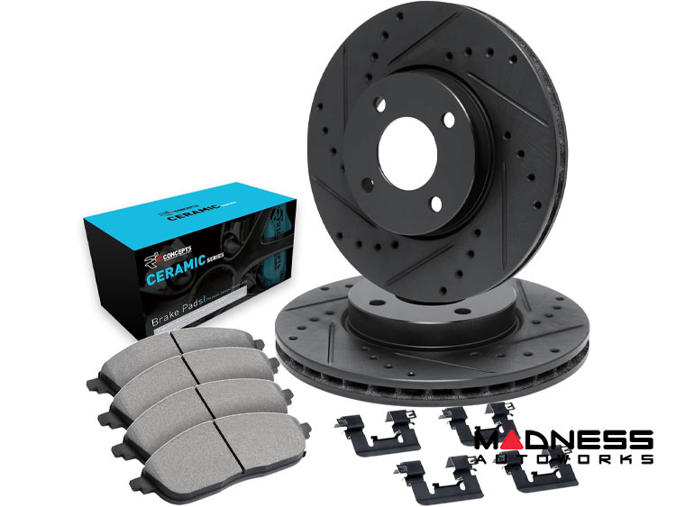 R1 ELINE Black Drilled & Slotted Rotors With CERAMIC Pads And Hardware 22 Si Only - View #9