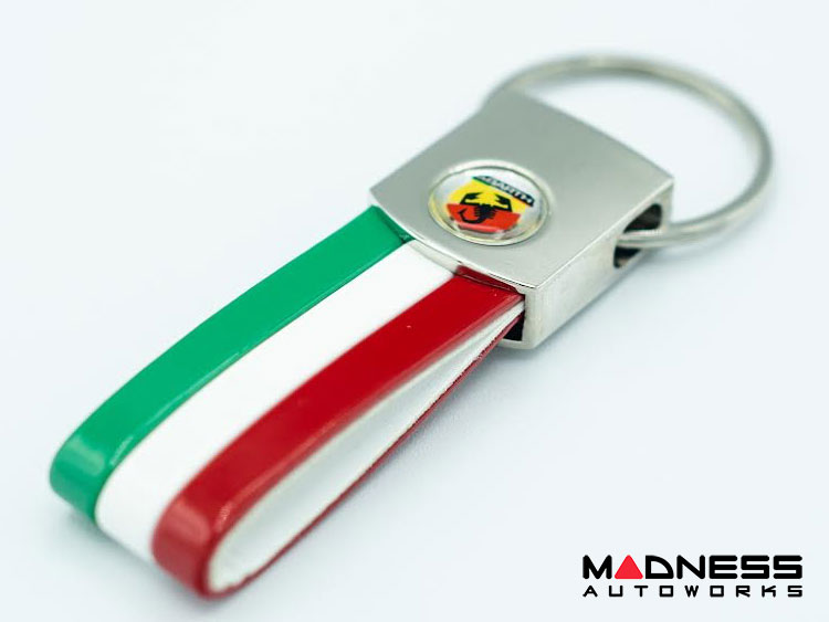 ABARTH LEATHER KEYRING WITH DOMED STICKER 