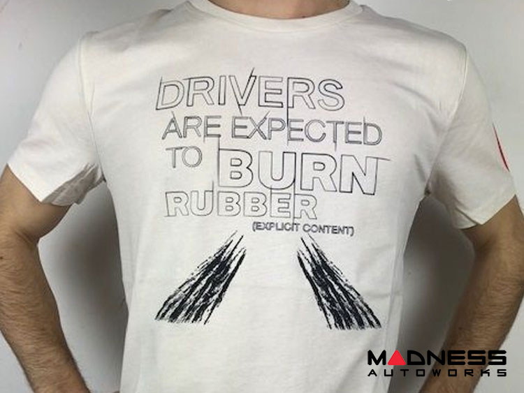 ABARTH T-Shirt - "Drivers Are Expected To Burn Rubber" - Cream - Small Only