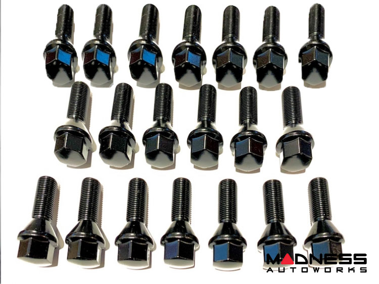 FIAT 500X Lug Bolt Set - Set of 20 - M12x1.25 - 60° Cone Seat - Black ...