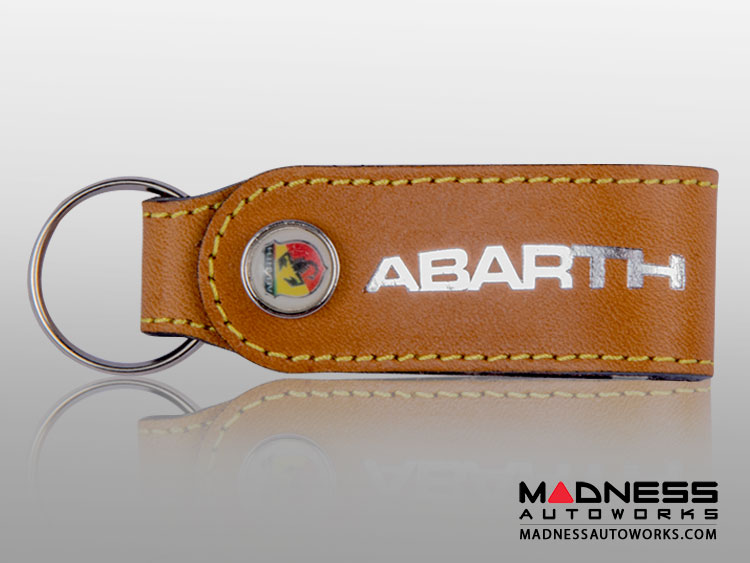 FIAT ABARTH Quality Black Real Leather Keyring Oblong 